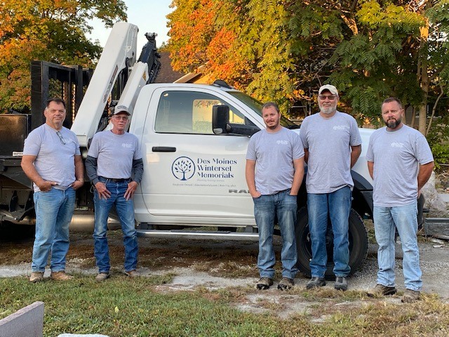 Photo of DMW Memorials Winterset Shop Team with Setting Truck